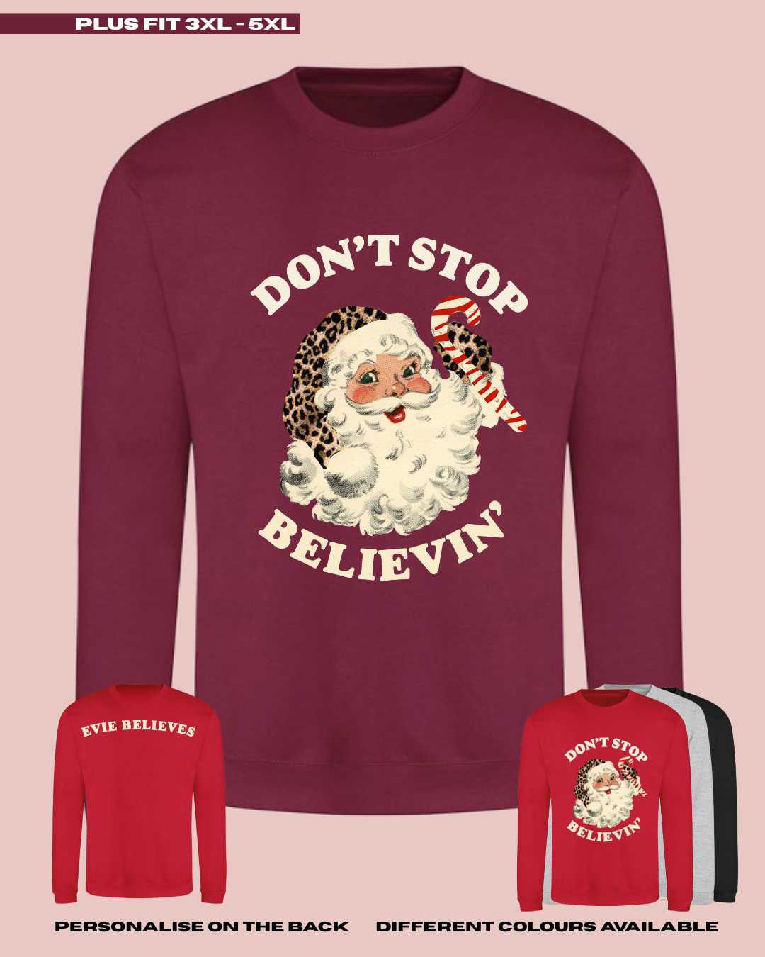 ADULTS Don't Stop Believin' Christmas Jumper  - PLUS FIT