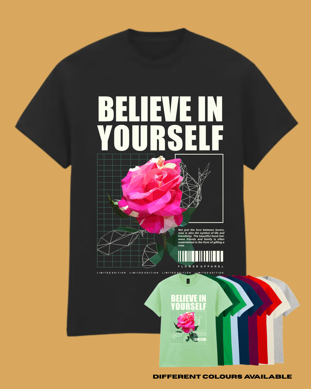 Adults BELIEVE IN YOURSELF Floral Graphic TShirt