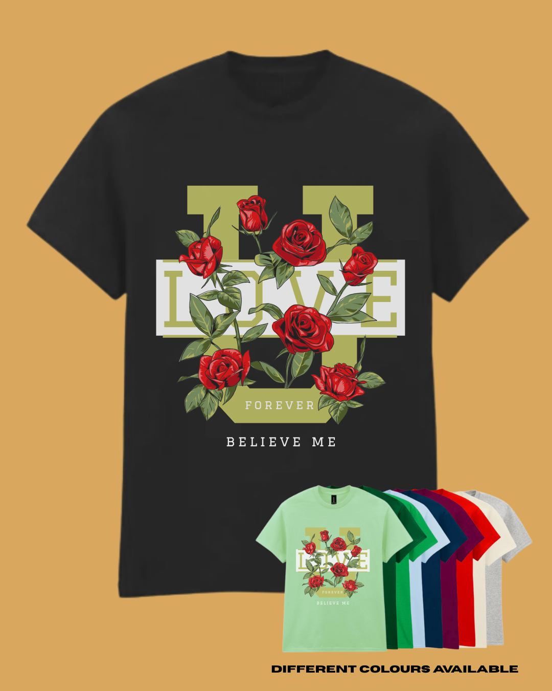 Adults LOVE U FOREVER Floral Graphic TShirt