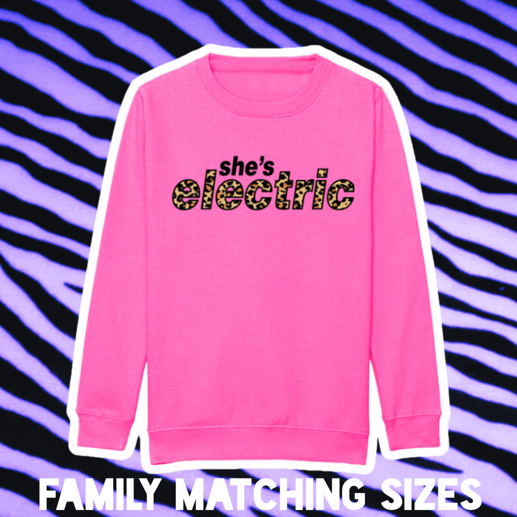 ADULTS SHES ELECTRIC OASIS SWEATSHIRT IN CANDYFLOOS PINK AND LEOPARD PRINT