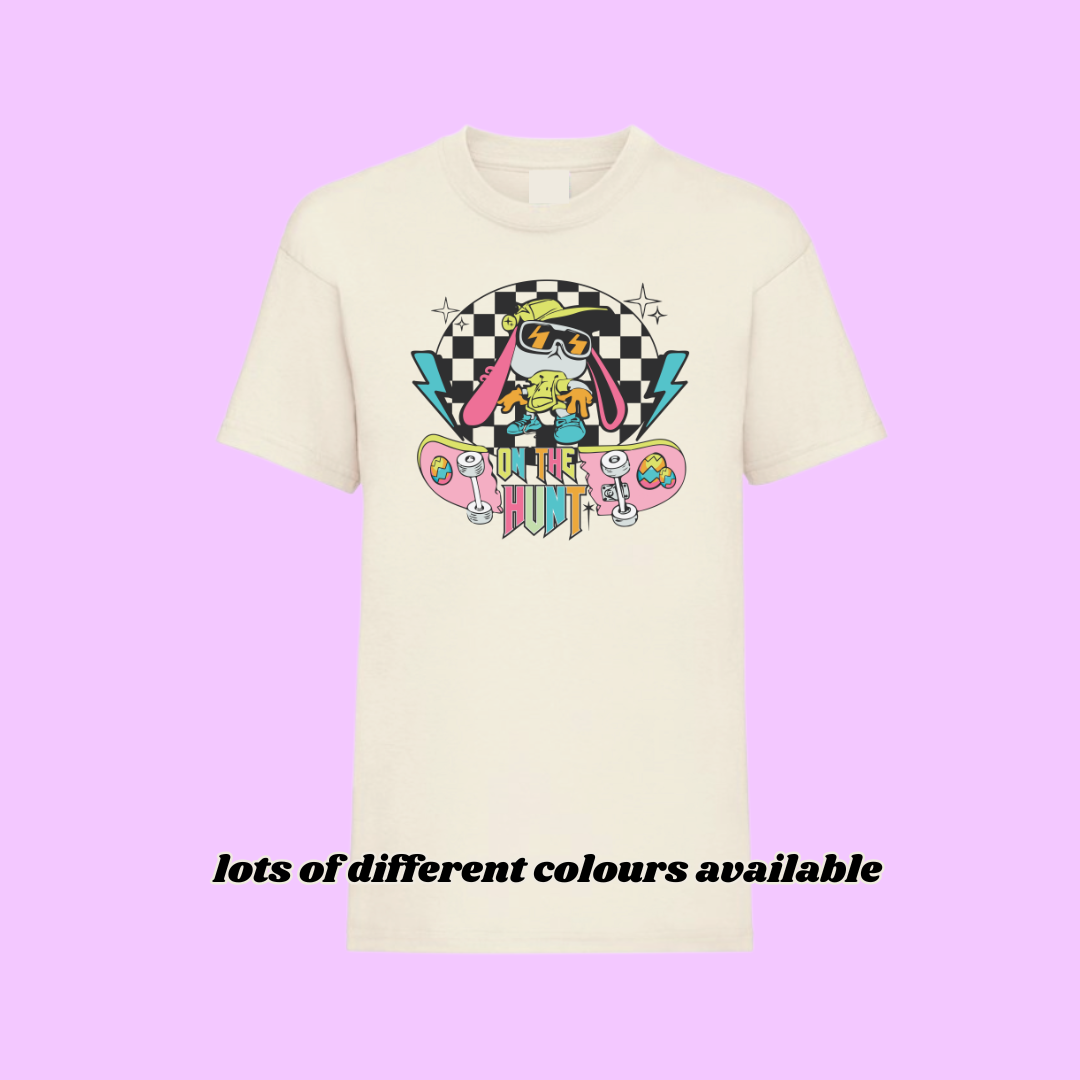 KIDS EASTER TSHIRT RETRO ON THE HUNT EASTER EGG HUNT