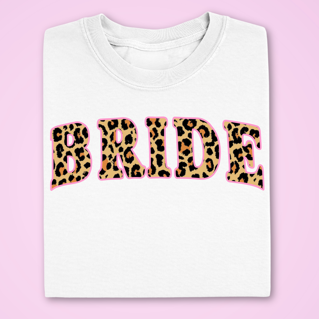 white pink leopard print bride hen do wedding engagement tshirt